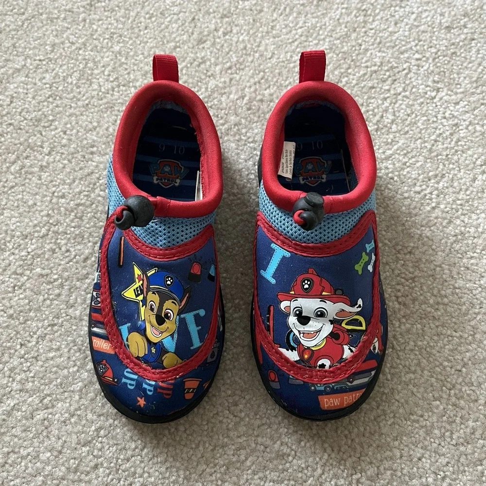 Paw Patrol Toddler Boys Water Shoes Swim Chase Marshall Blue Red Slip Size 9/10